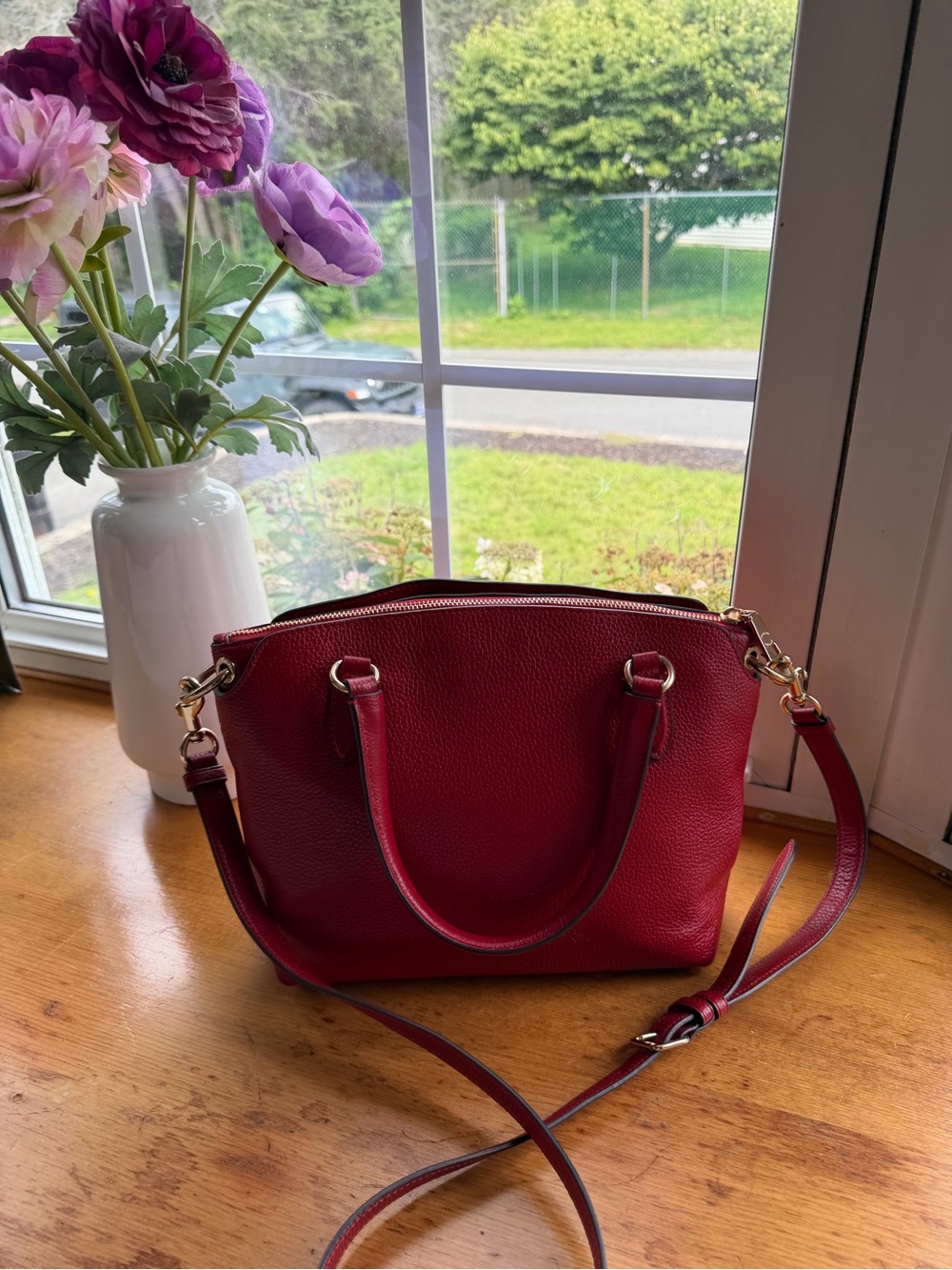 Coach Pebbled Leather Satchel - Burgundy Red with Gold Hardware - Picture 3 of 5